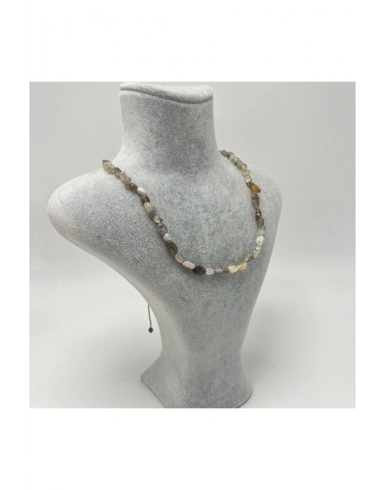 Sertifikalı Bostwana Akik Natural Kesim Makrome Doğal Taş Kolye Ayarlanabilir Ölçü