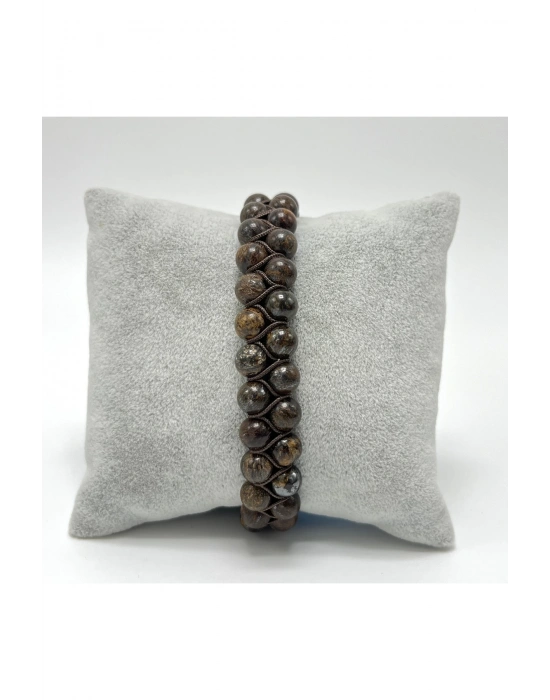 SERTİFİKALI Bronzit 6mm Çift Sıra Doğal Taş Makrome Bileklik Ayarlanabilir Ölçü