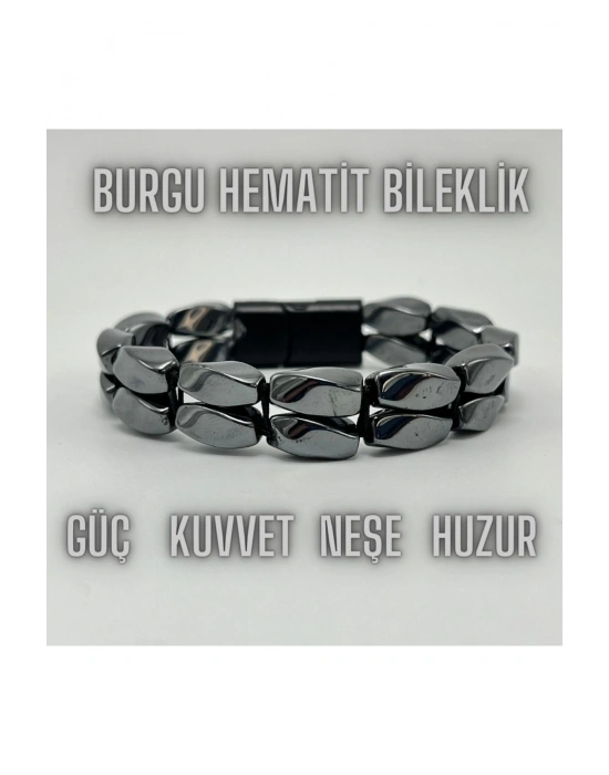 Sertifikalı Burgu Hematit Doğal Taş Bileklik Mıknatıslı Kapama