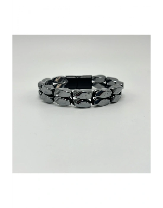 Sertifikalı Burgu Hematit Doğal Taş Bileklik Mıknatıslı Kapama