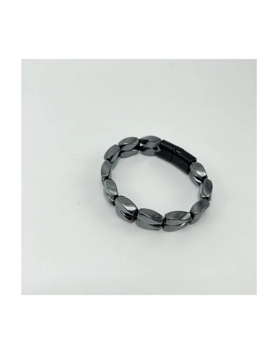 Sertifikalı Burgu Hematit Doğal Taş Bileklik Mıknatıslı Kapama