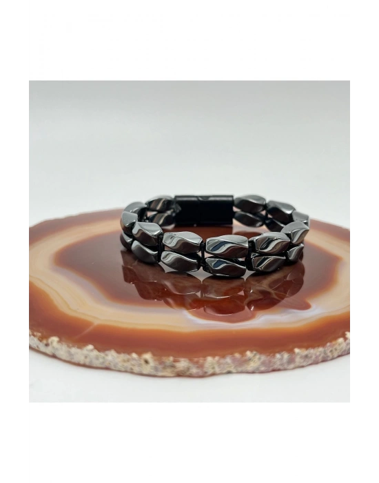 Sertifikalı Burgu Hematit Doğal Taş Bileklik Mıknatıslı Kapama