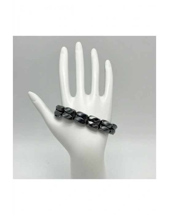 Sertifikalı Burgu Hematit Doğal Taş Bileklik Mıknatıslı Kapama