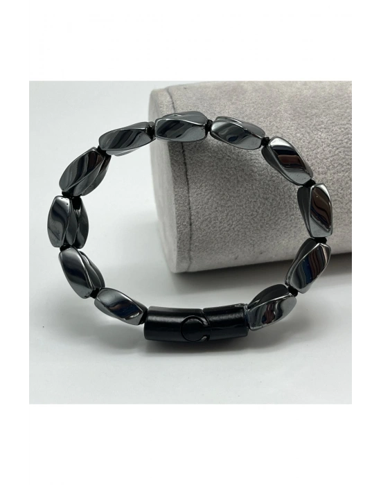 Sertifikalı Burgu Hematit Doğal Taş Bileklik Mıknatıslı Kapama