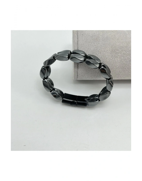 Sertifikalı Burgu Hematit Doğal Taş Bileklik Mıknatıslı Kapama