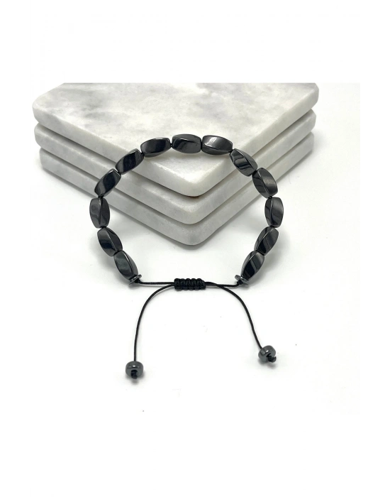 SERTİFİKALI Burgu Hematit Doğal Taş Makrome Bileklik