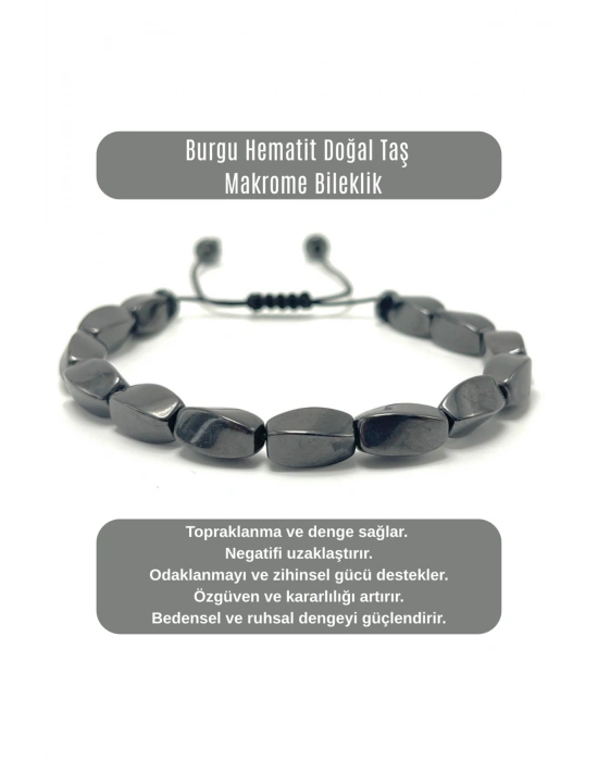 SERTİFİKALI Burgu Hematit Doğal Taş Makrome Bileklik