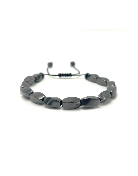SERTİFİKALI Burgu Hematit Doğal Taş Makrome Bileklik