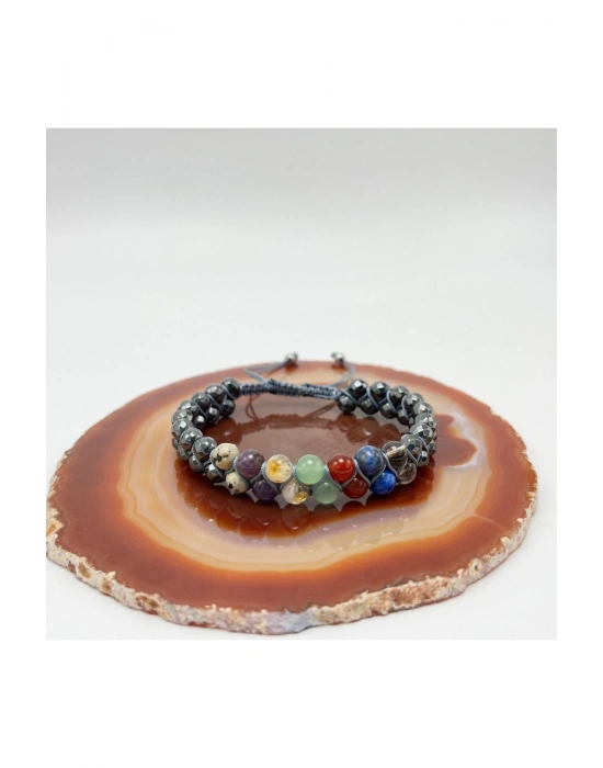 SERTİFİKALI Çakra Doğal Taş Bileklik -Jasper-Dumanlı Kuvars-Akik-Aventurin-Sitrin-Ametist-Hematit