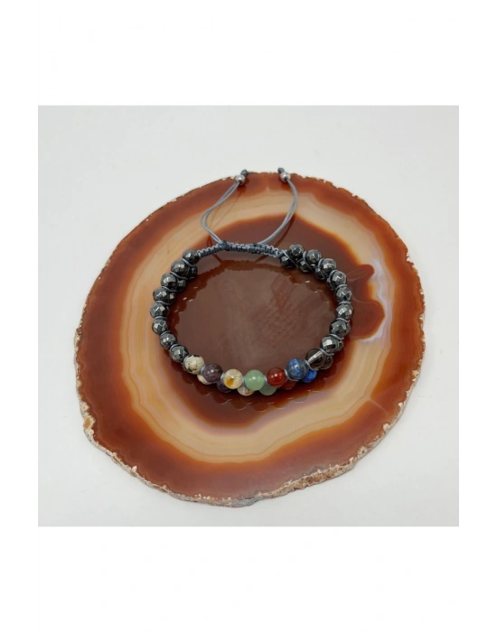 SERTİFİKALI Çakra Doğal Taş Bileklik -Jasper-Dumanlı Kuvars-Akik-Aventurin-Sitrin-Ametist-Hematit