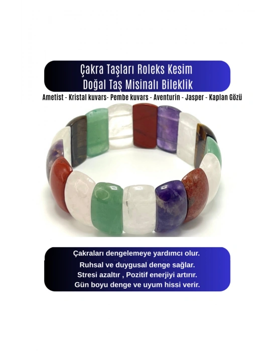 SERTİFİKALI Çakra Roleks Kesim Doğal Taş Misinalı Bileklik