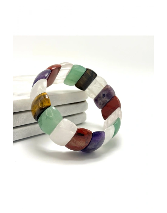 SERTİFİKALI Çakra Roleks Kesim Doğal Taş Misinalı Bileklik