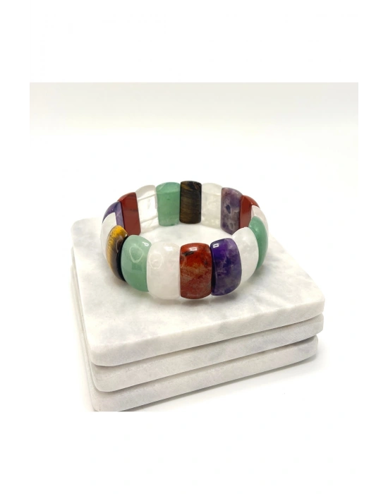 SERTİFİKALI Çakra Roleks Kesim Doğal Taş Misinalı Bileklik