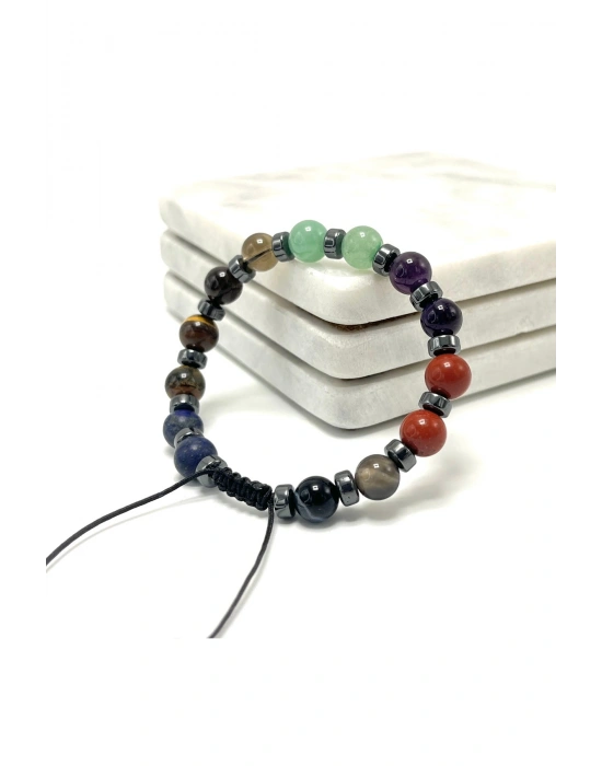 SERTİFİKALI Çakra Taşları 8mm Doğal Taş Makrome Bileklik