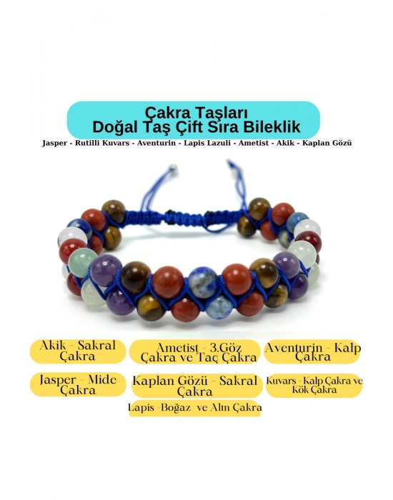 Sertifikalı Çakra Taşları Doğal Taş Çift Sıra Bileklik