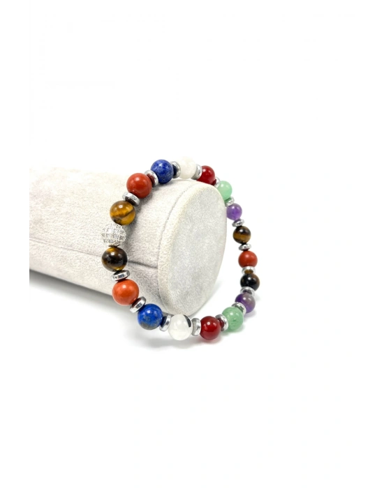 Sertifikalı Çakra Taşları Doğal Taş Misinalı Bileklik 8mm