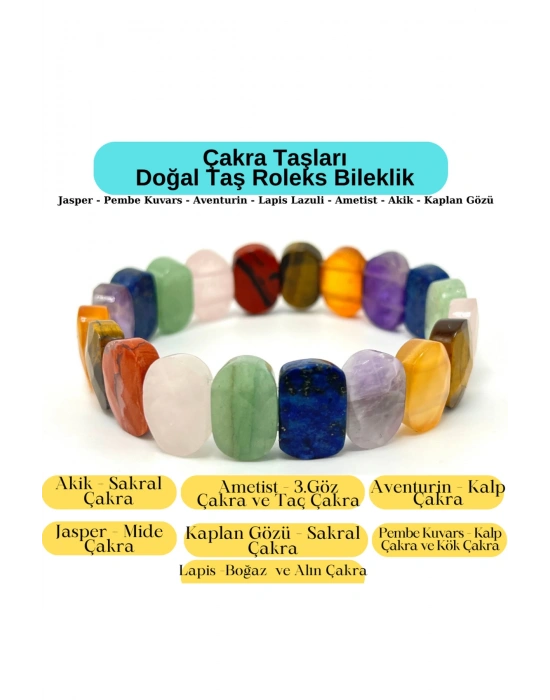 Sertifikalı Çakra Taşları Doğal Taş Roleks Bileklik