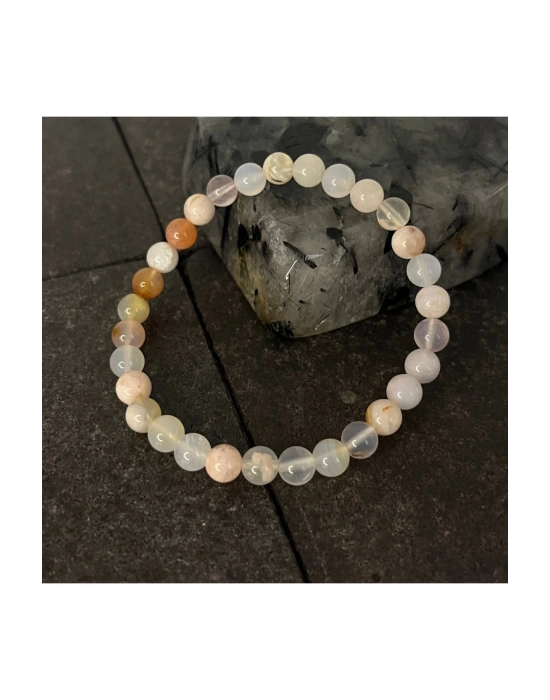 SERTİFİKALI Çiçek Akik 6mm Doğal Taş Bileklik