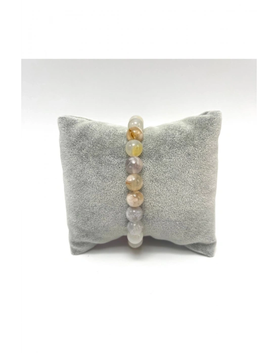 Sertifikalı Çiçek Akik 8mm Elastik Misinalı Doğal Taş Bileklik