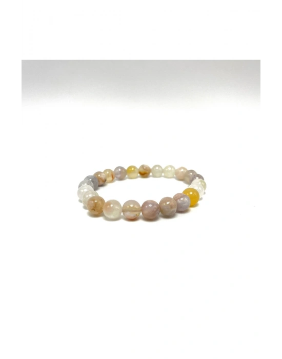 Sertifikalı Çiçek Akik 8mm Elastik Misinalı Doğal Taş Bileklik