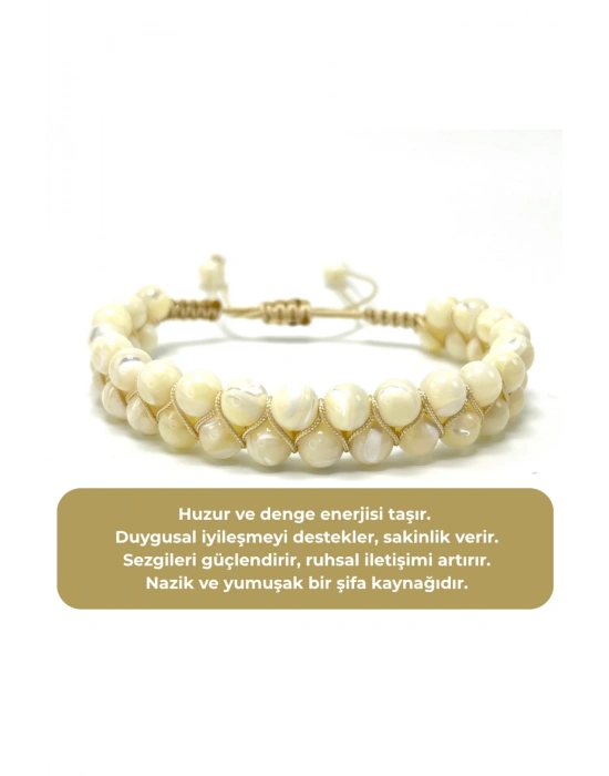 SERTİFİKALI Çift Sıra Doğal Taş Makrome Bileklik Ayarlanabilir Ölçü