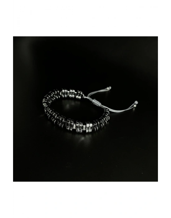 SERTİFİKALI Çift Sıra Hematit Ayarlanabilir Ölçü Unisex Siyah Doğal Taş Bileklik