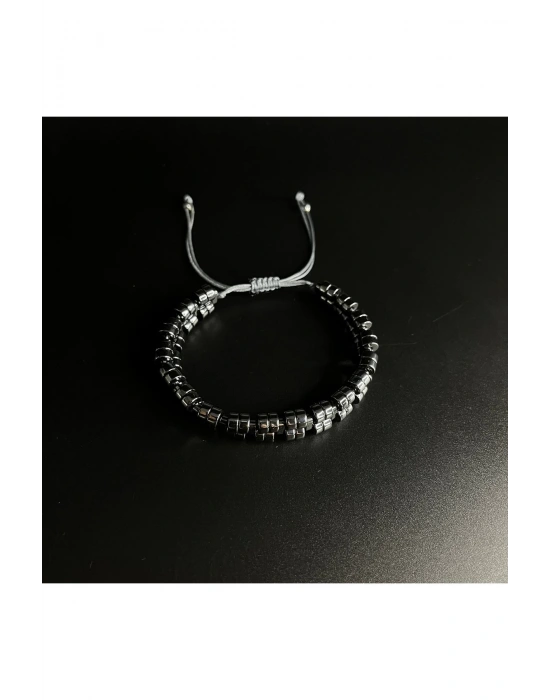 SERTİFİKALI Çift Sıra Hematit Ayarlanabilir Ölçü Unisex Siyah Doğal Taş Bileklik