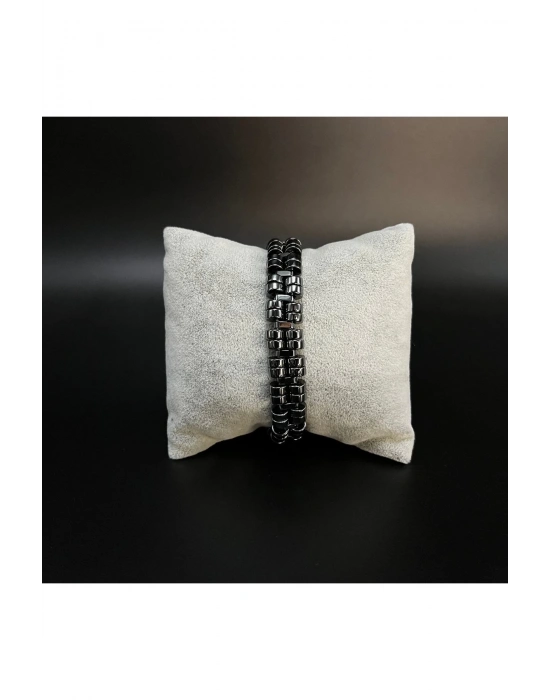 SERTİFİKALI Çift Sıra Hematit Ayarlanabilir Ölçü Unisex Siyah Doğal Taş Bileklik
