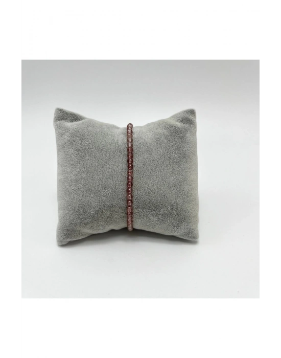 SERTİFİKALI Çilek Kuvars 4mm 925 Ayar Gümüş Doğal Taş Bileklik Uzatma Zincirli