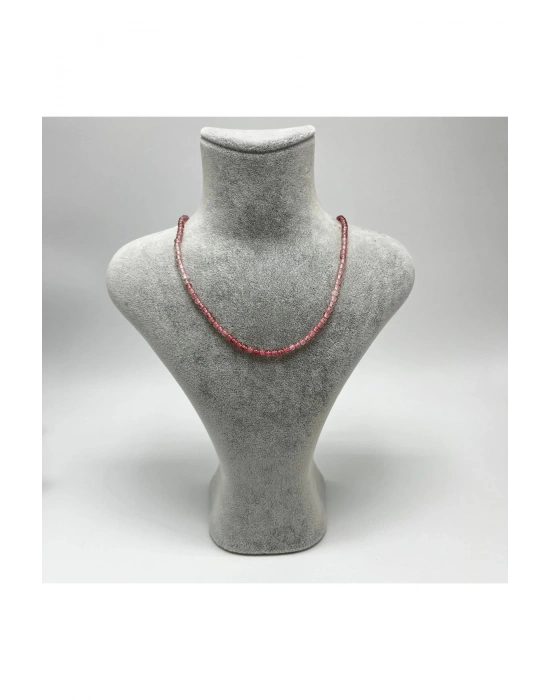 SERTİFİKALI Çilek Kuvars 4mm 925 Ayar Gümüş Doğal Taş Kolye Uzatma Zincirli