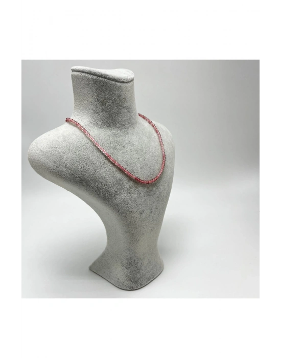 SERTİFİKALI Çilek Kuvars 4mm 925 Ayar Gümüş Doğal Taş Kolye Uzatma Zincirli