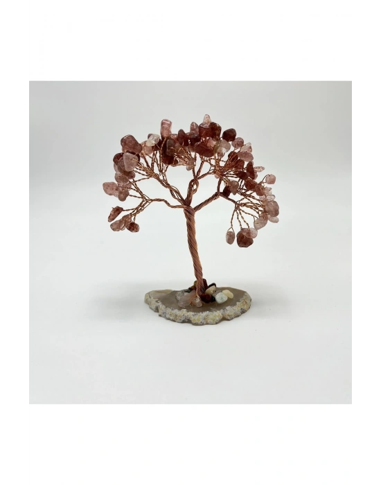 Sertifikalı Çilek Kuvars - Akik Doğal Taş Ağaç