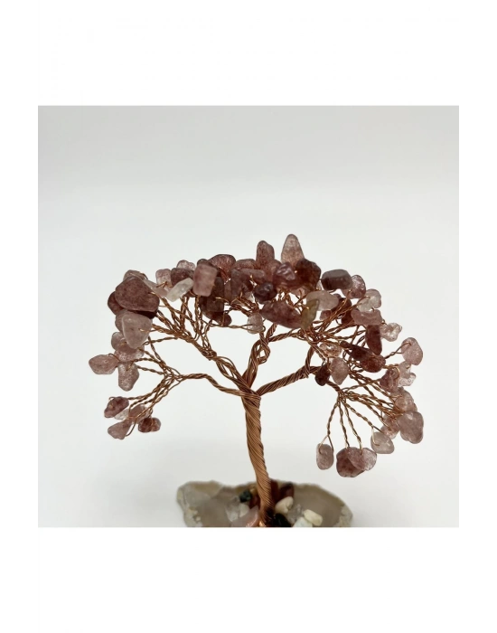 Sertifikalı Çilek Kuvars - Akik Doğal Taş Ağaç