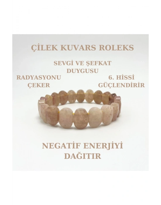 Sertifikalı Çilek Kuvars Doğal Taş Roleks Bileklik