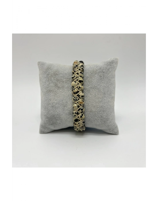 SERTİFİKALI Dalmaçyalı Jasper Çift Sıra Doğal Taş Makrome Bileklik Ayarlanabilir Ölçü