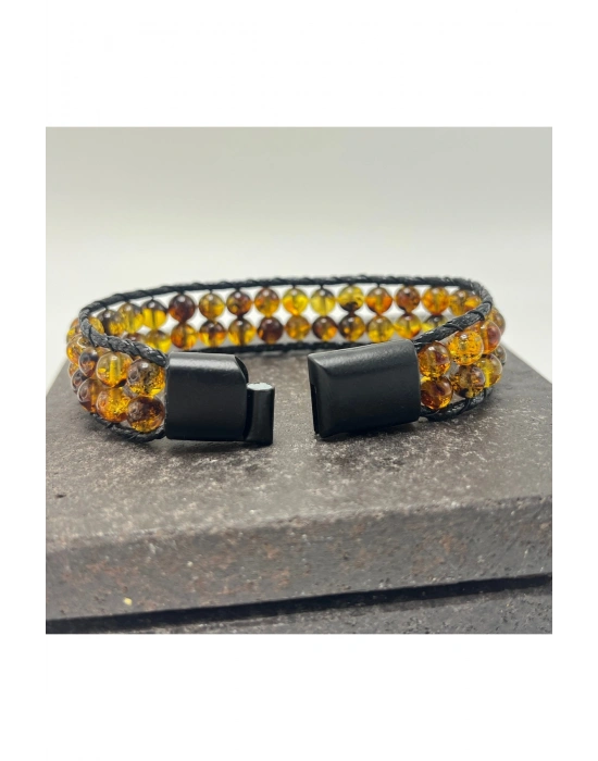 SERTİFİKALI Damla Kehribar 6mm Çift Sıra Kilitli Bileklik