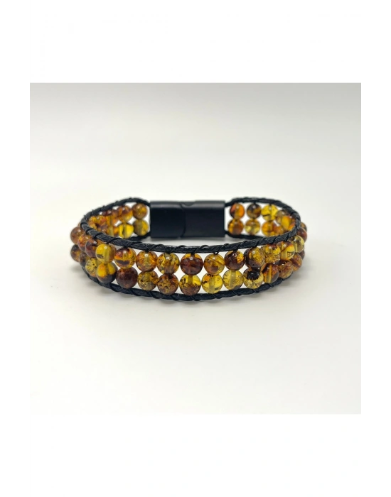 SERTİFİKALI Damla Kehribar 6mm Çift Sıra Kilitli Bileklik