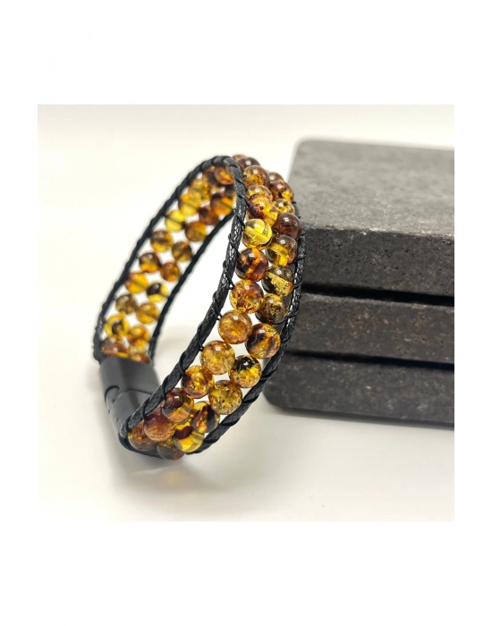 SERTİFİKALI Damla Kehribar 6mm Çift Sıra Kilitli Bileklik