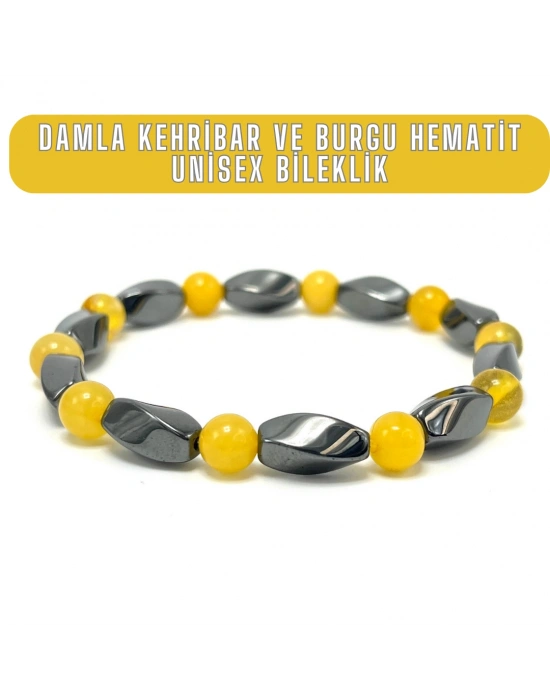 Sertifikalı Damla Kehribar Burgu Hematit 6 mm Bileklik