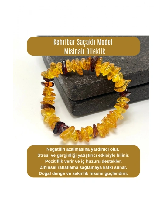 SERTİFİKALI Damla Kehribar Saçaklı Model Misinalı Bileklik