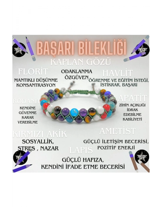 Sertifikalı Doğal Taş Başarı Bilekliği 6mm Çift Sıra Ayarlanabilir Ölçü