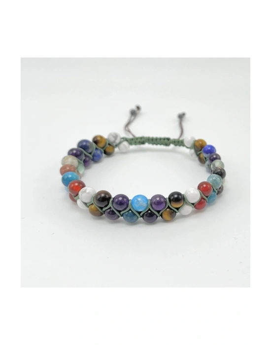 Sertifikalı Doğal Taş Başarı Bilekliği 6mm Çift Sıra Ayarlanabilir Ölçü