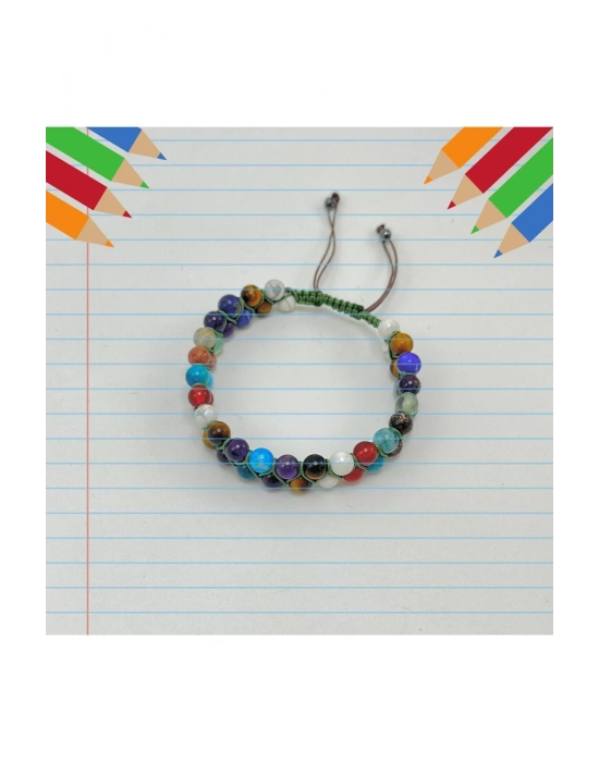 Sertifikalı Doğal Taş Başarı Bilekliği 6mm Çift Sıra Ayarlanabilir Ölçü