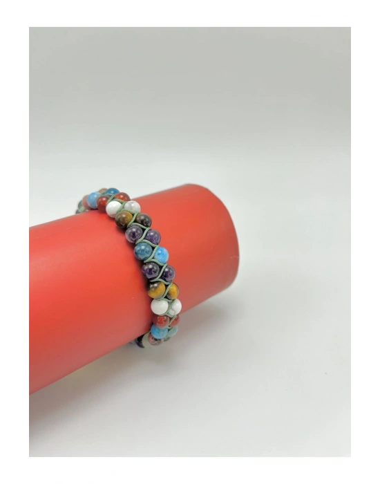 Sertifikalı Doğal Taş Başarı Bilekliği 6mm Çift Sıra Ayarlanabilir Ölçü