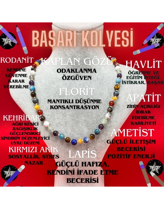 SERTİFİKALI Doğal Taş Başarı Kolyesi Ayarlanabilir Ölçü