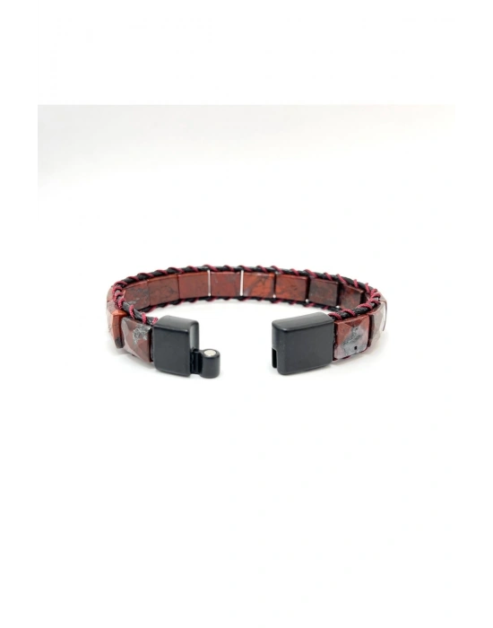 Sertifikalı Dragon Jasper Kilit Kapama Roleks Doğal Taş Deri Bileklik