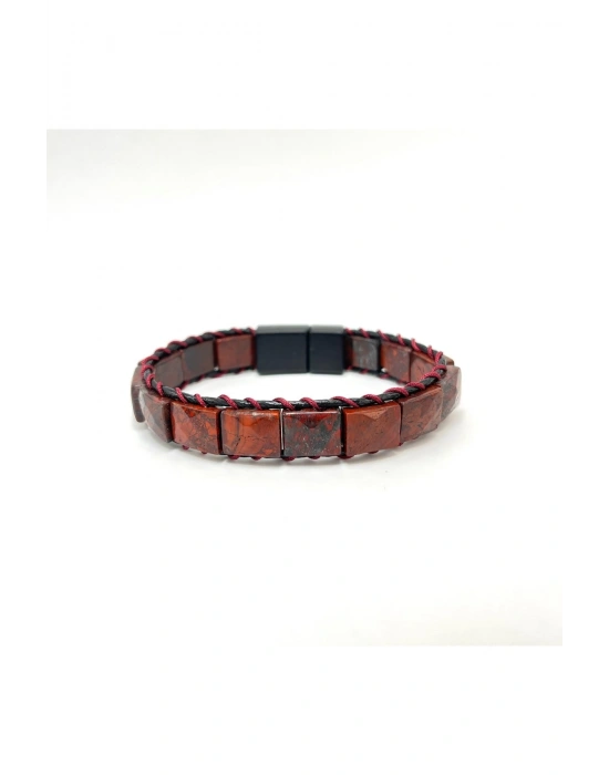 Sertifikalı Dragon Jasper Kilit Kapama Roleks Doğal Taş Deri Bileklik