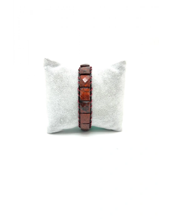 Sertifikalı Dragon Jasper Kilit Kapama Roleks Doğal Taş Deri Bileklik