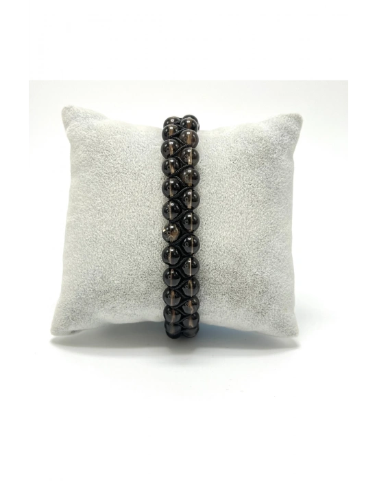 SERTİFİKALI Dumanlı Kuvars Çift Sıra Doğal Taş Makrome Bileklik Ayarlanabilir Ölçü