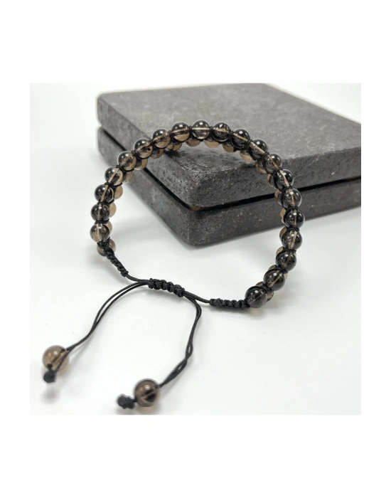 SERTİFİKALI Dumanlı Kuvars Çift Sıra Doğal Taş Makrome Bileklik Ayarlanabilir Ölçü